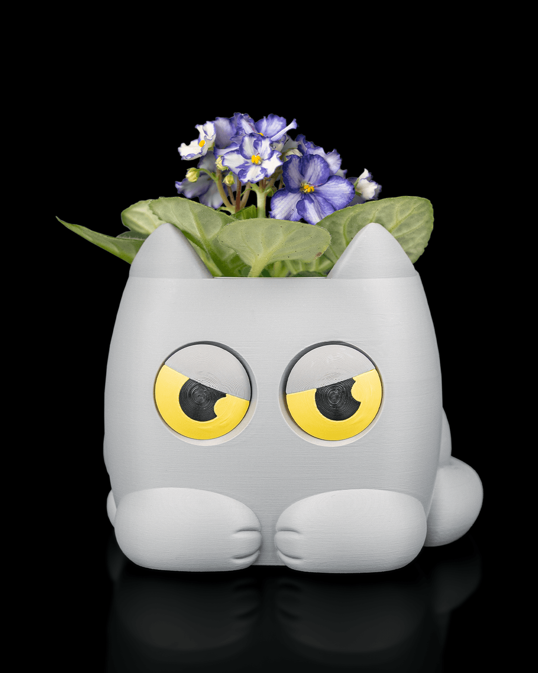 Grumpy Kitty Planter — Mechanical Eye Character Planter | FDM Print