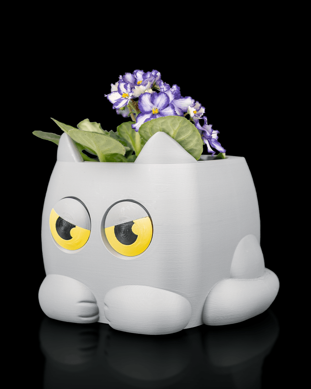 Grumpy Kitty Planter — Mechanical Eye Character Planter | FDM Print