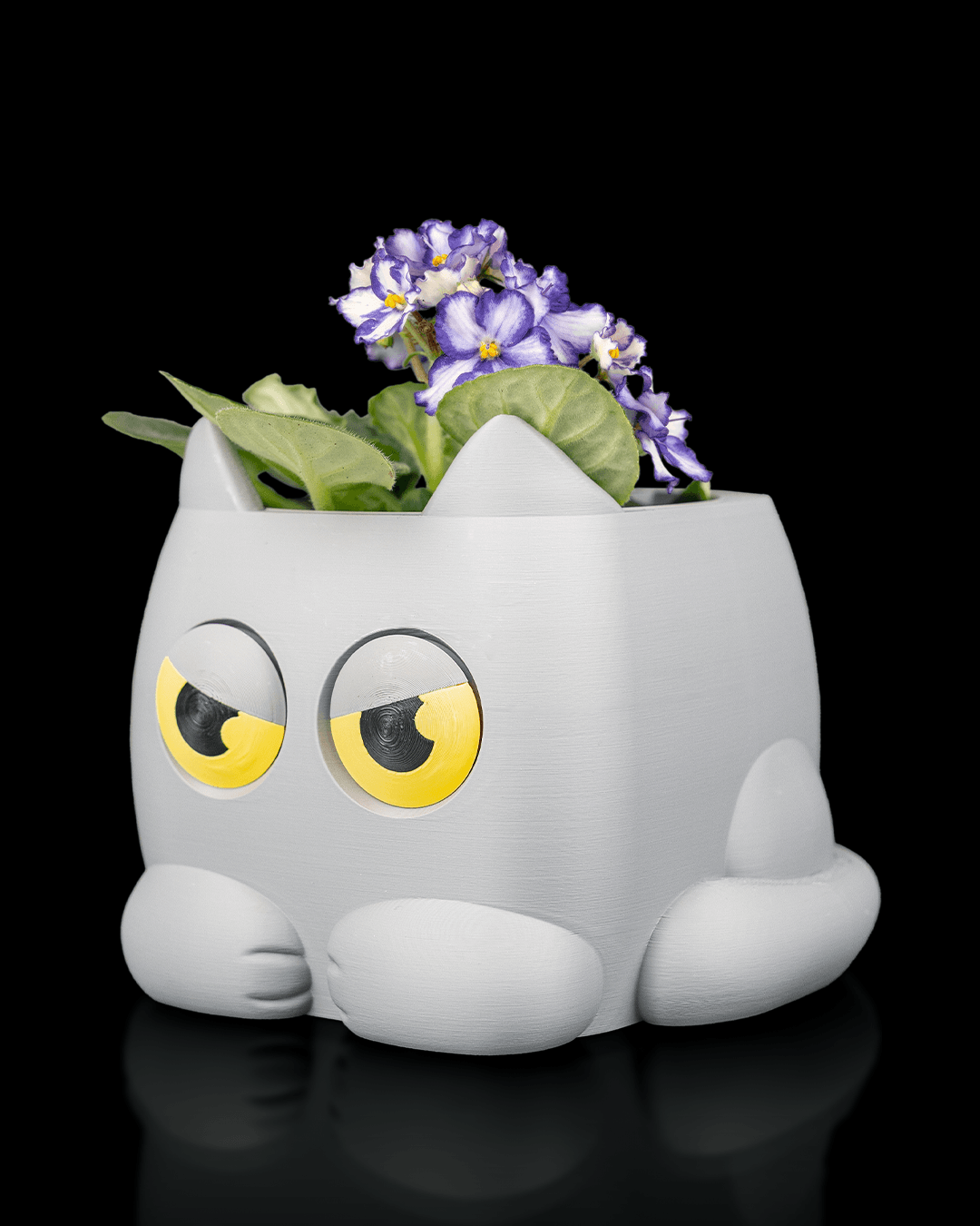 Grumpy Kitty Planter — Mechanical Eye Character Planter | FDM Print