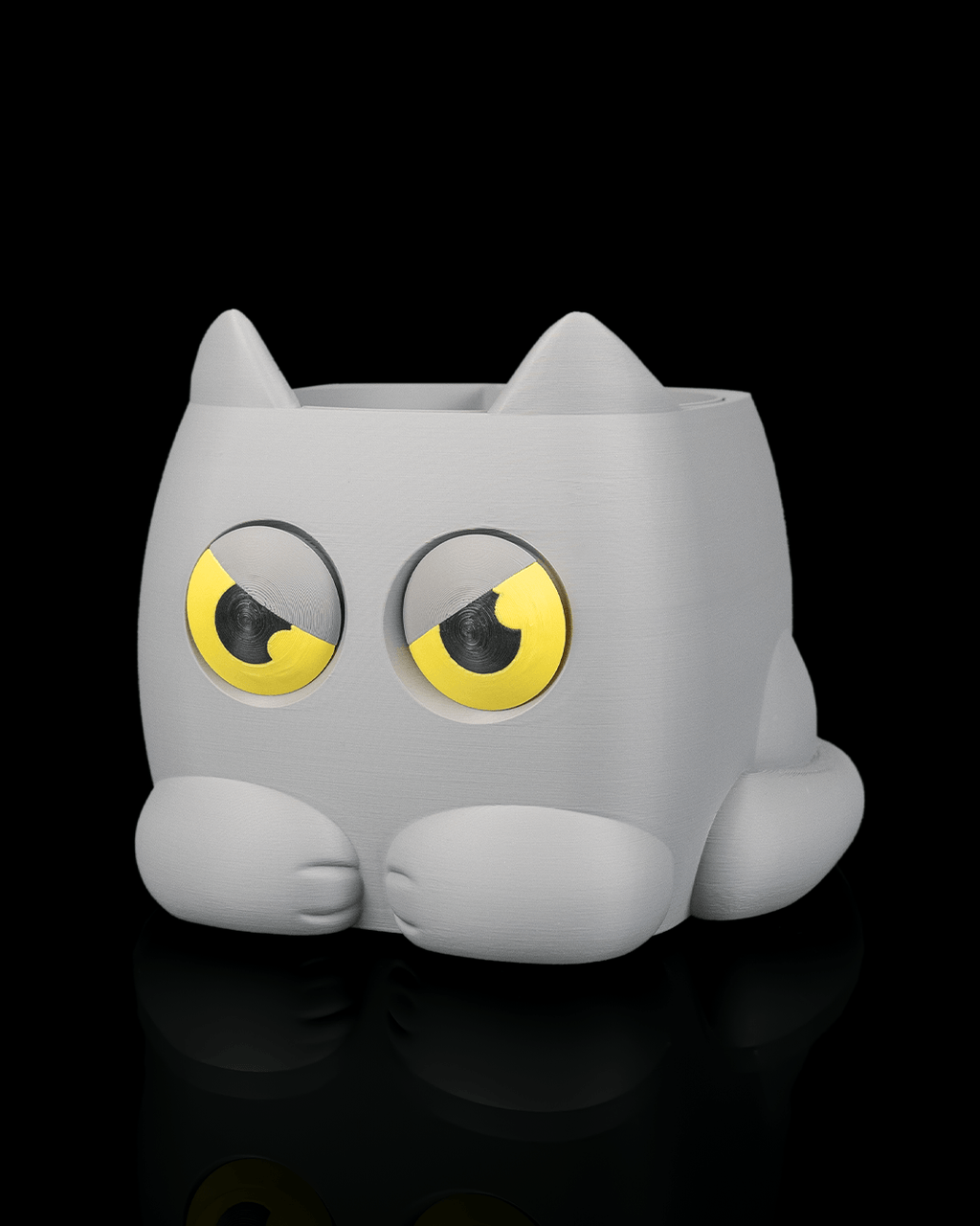 Grumpy Kitty Planter — Mechanical Eye Character Planter | FDM Print