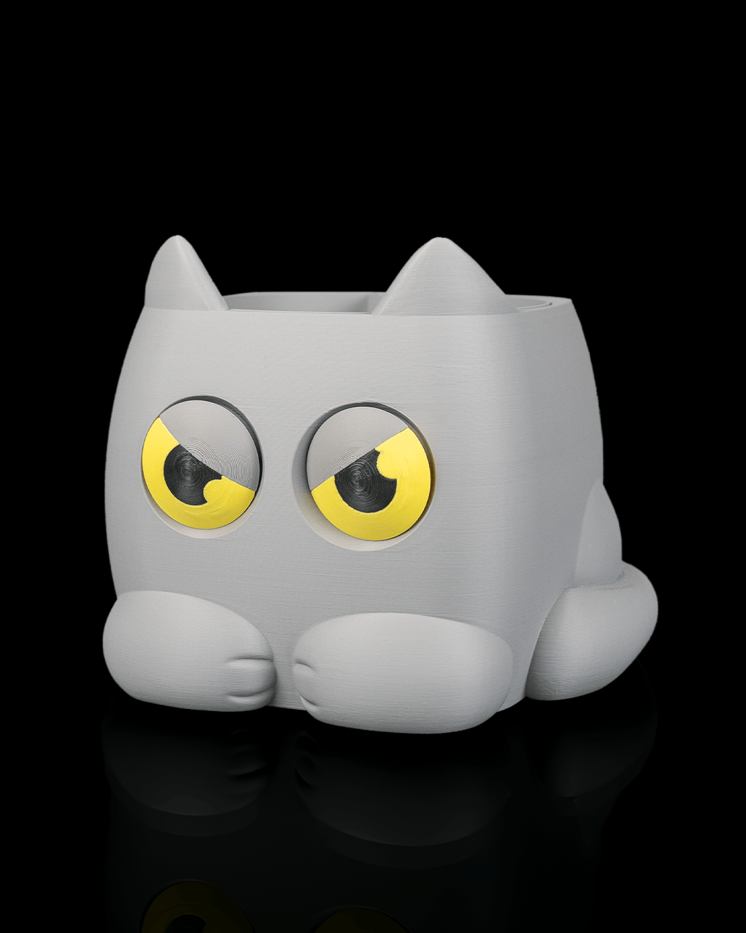 Grumpy Kitty Planter — Mechanical Eye Character Planter | FDM Print